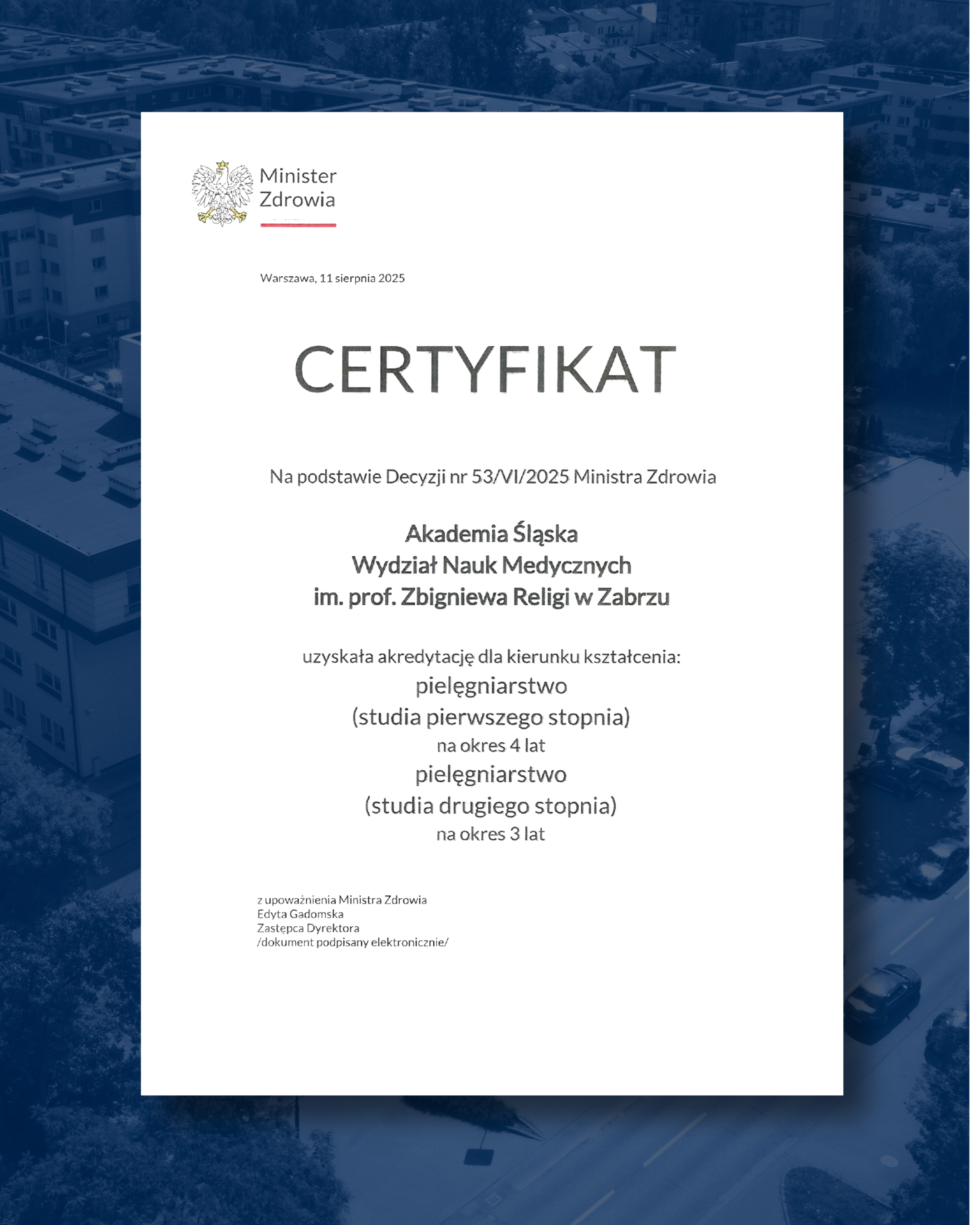 Krajowa Rada Akredytacyjna Szkół Pielęgniarek i Położnych (KRASzPiP) oceniła kierunek Pielęgniarstwo w AŚ