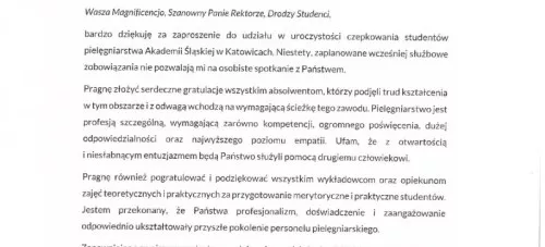 LIST MINISTRA ZDROWIA - UROCZYSTOŚĆ CZEPKOWANIA 2024