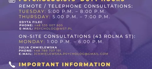 PSYCHOLOGICAL SUPPORT POINT  FOR STUDENT AND STAFF OF THE ACADEMY OF SILESIA