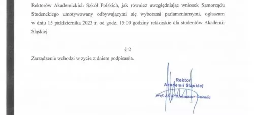 ZARZĄDZENIE REKTORA W SPRAWIE GODZIN REKTORSKICH