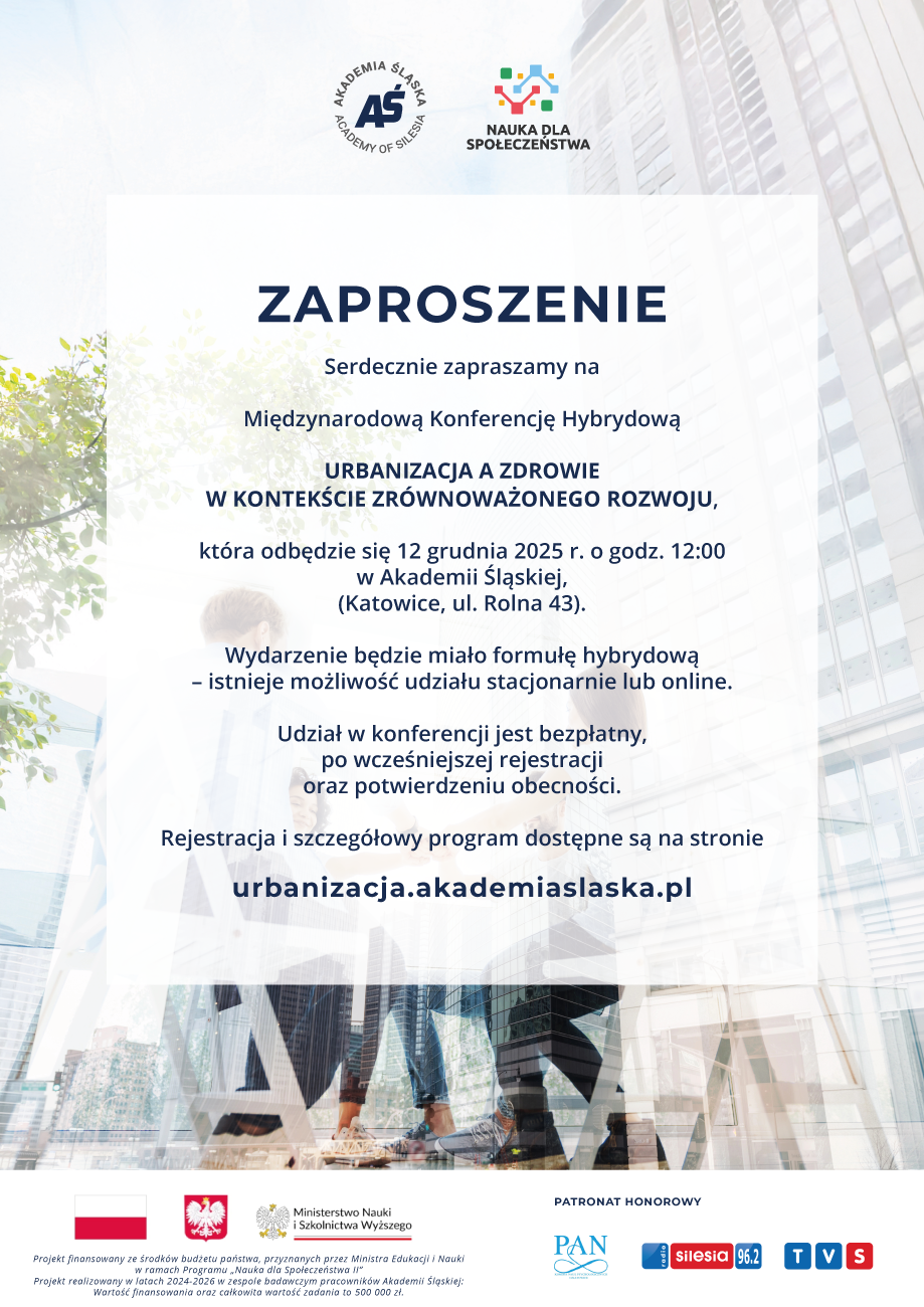 Zaproszenie do udziału w Międzynarodowej Konferencji Hybrydowej „Urbanizacja a zdrowie w kontekście zrównoważonego rozwoju”